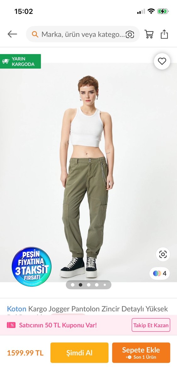 Zincir Detaylı Koton Kargo Jogger Pantolon - Görsel 3