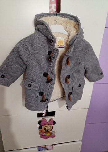 Düğmeli Kapüşonlu Gri Erkek Çocuk Kaban - Görsel 5