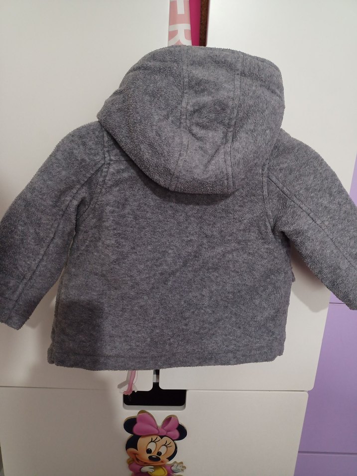 Düğmeli Kapüşonlu Gri Erkek Çocuk Kaban - Görsel 2