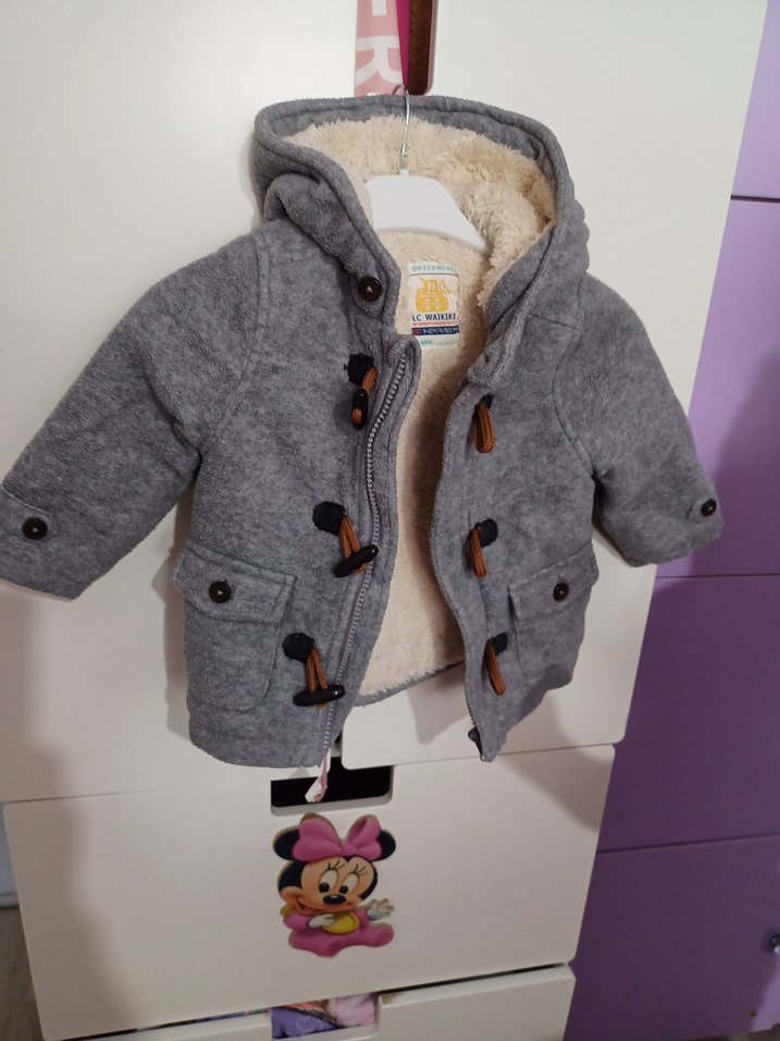 Düğmeli Kapüşonlu Gri Erkek Çocuk Kaban - Görsel 4