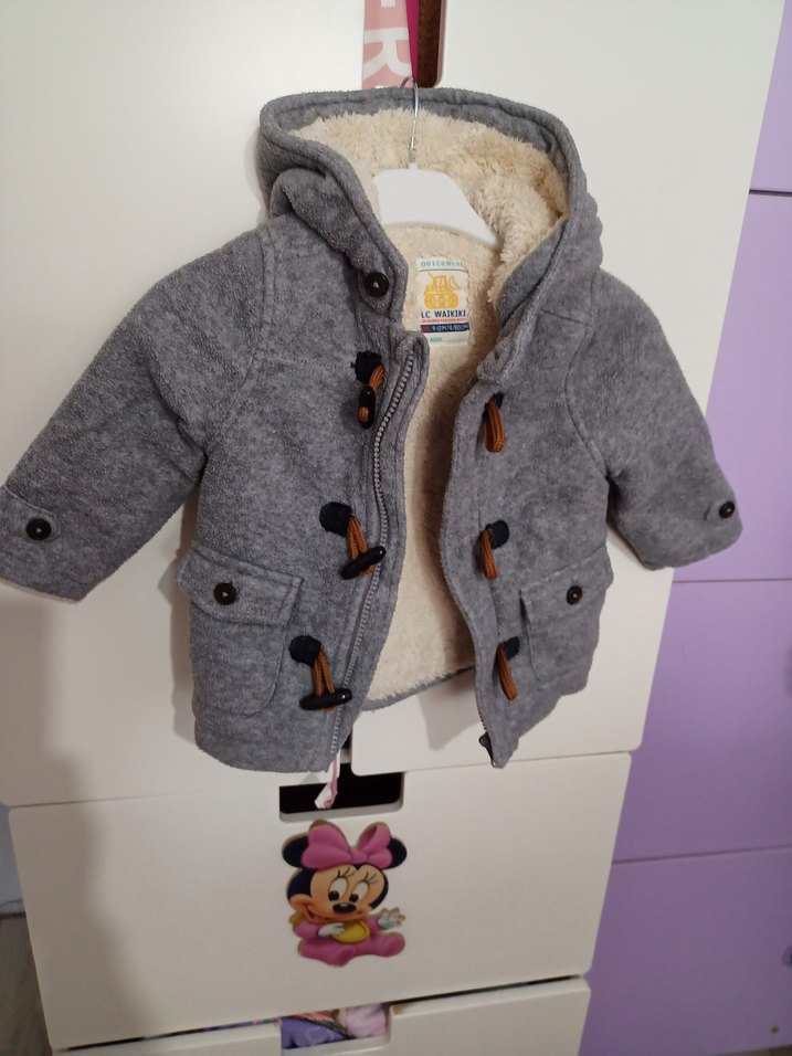 Düğmeli Kapüşonlu Gri Erkek Çocuk Kaban - Görsel 5