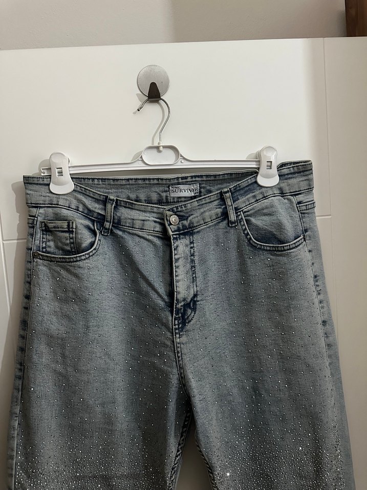 Gri Payetli Bol Kesim Kadın Jean - Görsel 3