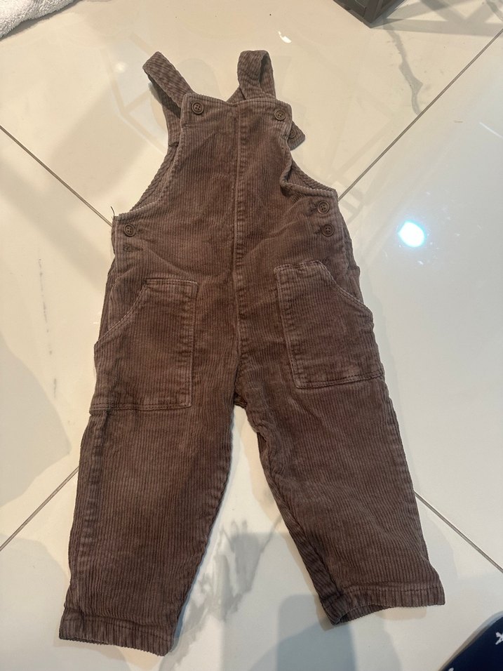 Çocuk Kahverengi Bol Kesim Askılı Kadife Tulum - Görsel 2