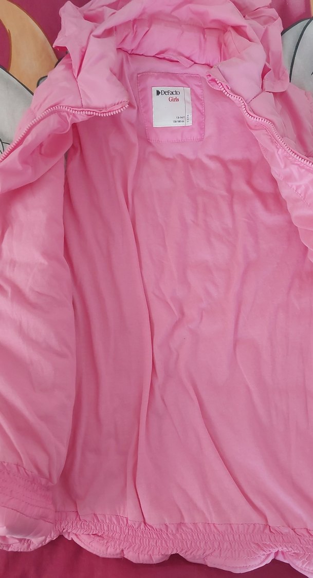 Kız Çocuk Pembe Kapüşonlu Fermuarlı Yelek - Görsel 3