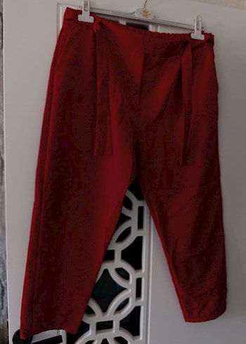 Bordo Kuşaklı Kadın Salaş Pantolon