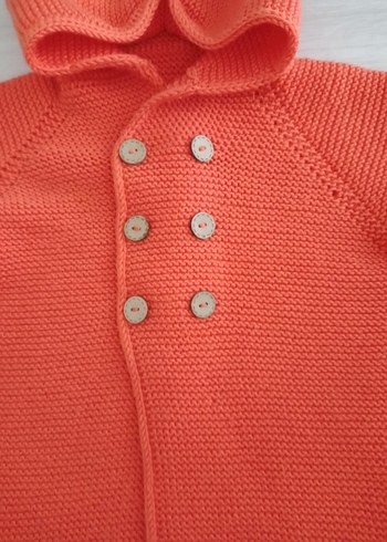 Turuncu Kapüşonlu Örgü Hamile Hırka - Görsel 6