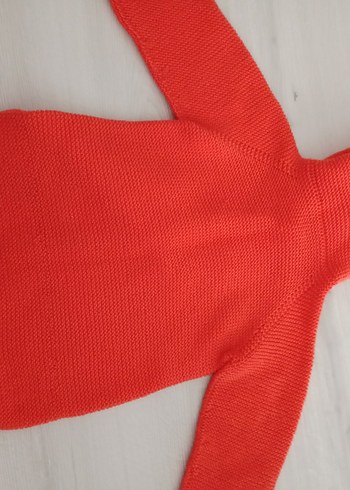 Turuncu Kapüşonlu Örgü Hamile Hırka - Görsel 7