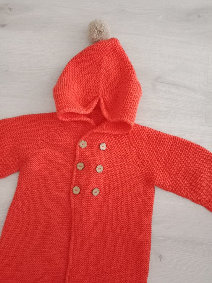 Turuncu Kapüşonlu Örgü Hamile Hırka - Görsel 5