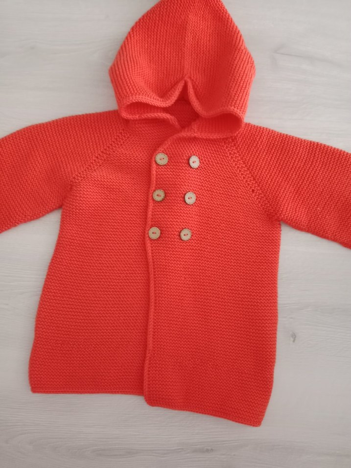 Turuncu Kapüşonlu Örgü Hamile Hırka - Görsel 2