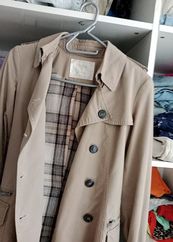 Bej Düğmeli Midi Kadın Trençkot - Görsel 8