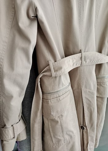 Bej Düğmeli Midi Kadın Trençkot - Görsel 15