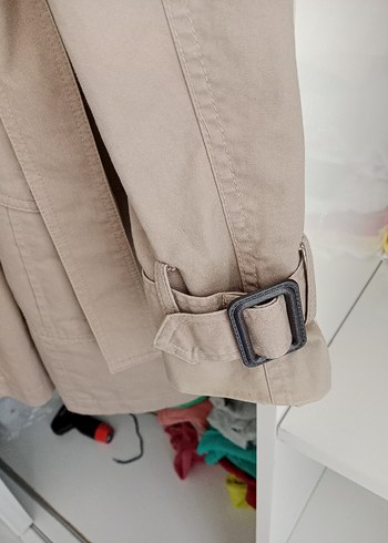 Bej Düğmeli Midi Kadın Trençkot - Görsel 13