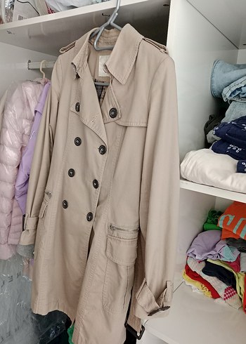 Bej Düğmeli Midi Kadın Trençkot - Görsel 7