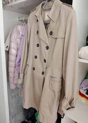 Bej Düğmeli Midi Kadın Trençkot - Görsel 5