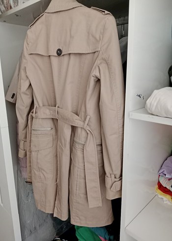 Bej Düğmeli Midi Kadın Trençkot - Görsel 11