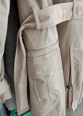 Bej Düğmeli Midi Kadın Trençkot - Görsel 14