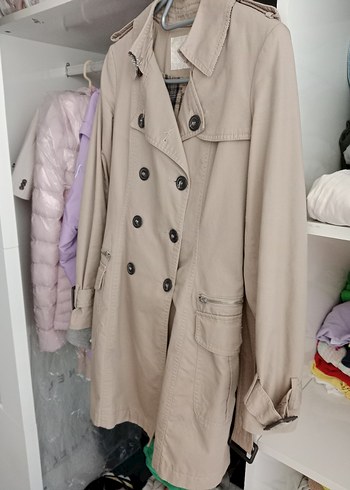 Bej Düğmeli Midi Kadın Trençkot - Görsel 3