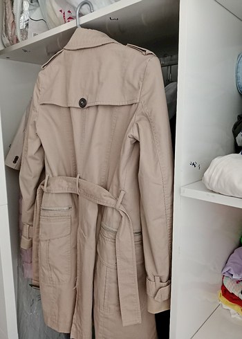 Bej Düğmeli Midi Kadın Trençkot - Görsel 12