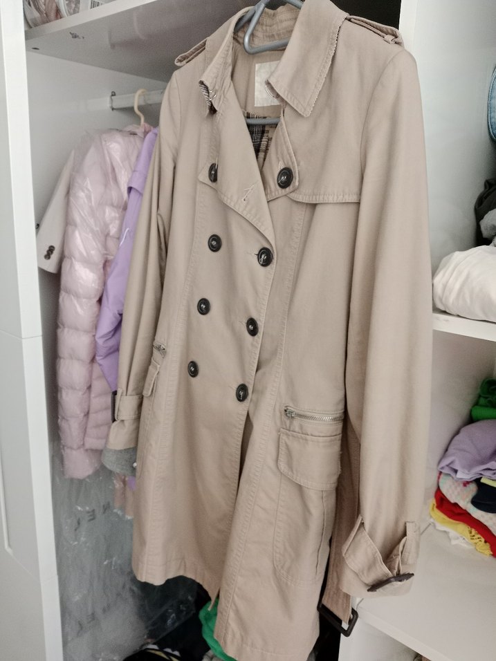 Bej Düğmeli Midi Kadın Trençkot - Görsel 5