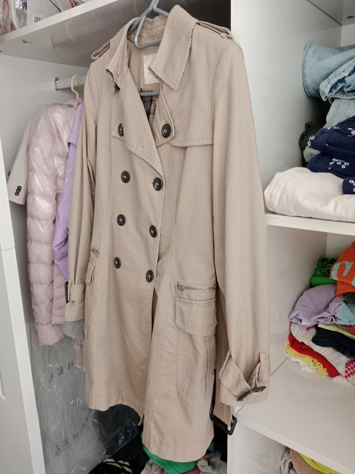 Bej Düğmeli Midi Kadın Trençkot - Görsel 4