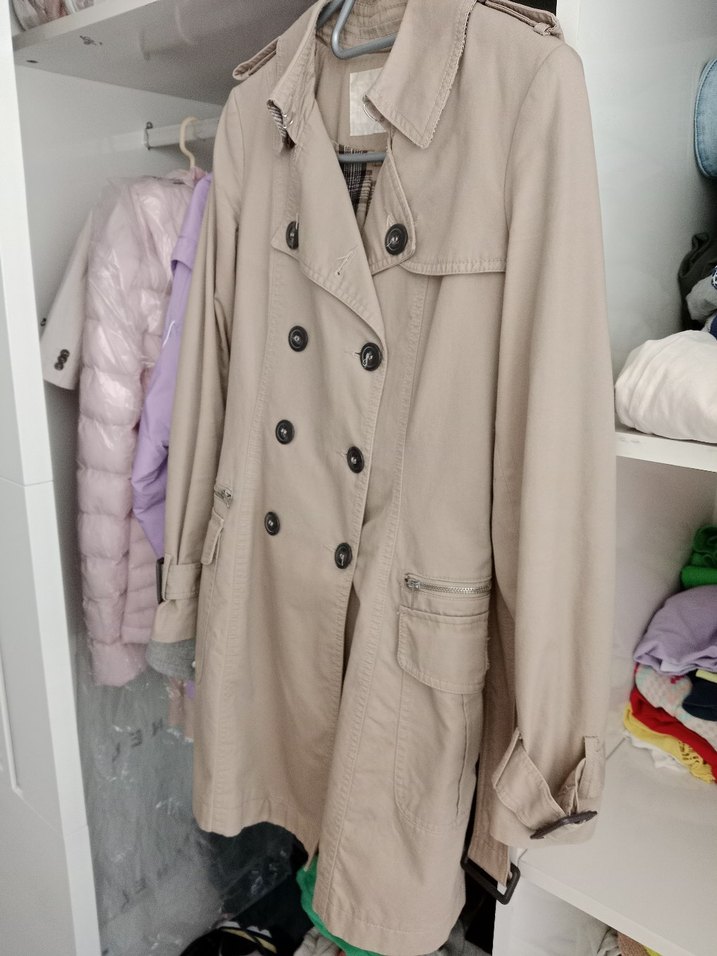 Bej Düğmeli Midi Kadın Trençkot - Görsel 3