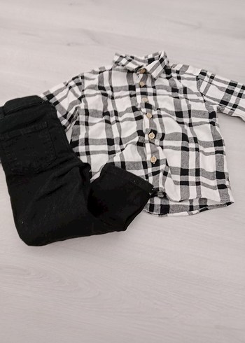 Gri Ekose Pamuklu Bebek Takımı - Görsel 2