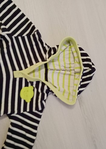 Kapşonlu Çizgili Bebek Tulum - Görsel 3