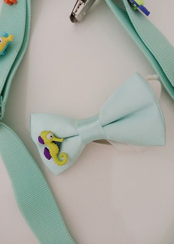 Çocuk Turkuaz Ayarlanabilir Askı ve Papyon - Görsel 11