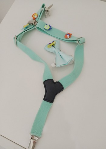 Çocuk Turkuaz Ayarlanabilir Askı ve Papyon - Görsel 2