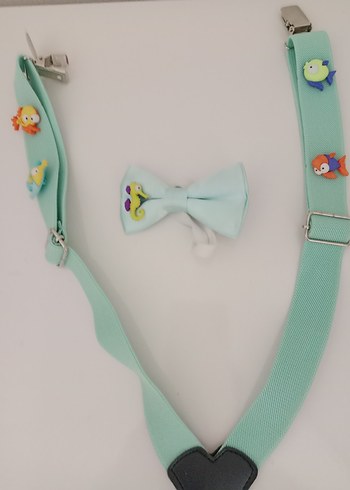 Çocuk Turkuaz Ayarlanabilir Askı ve Papyon - Görsel 6