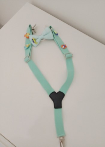 Çocuk Turkuaz Ayarlanabilir Askı ve Papyon - Görsel 10
