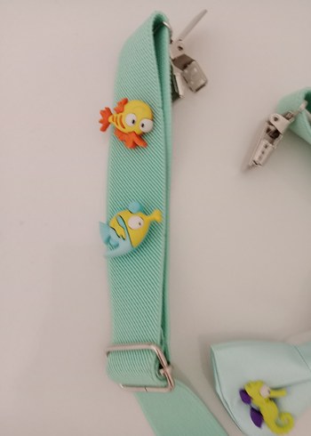 Çocuk Turkuaz Ayarlanabilir Askı ve Papyon - Görsel 12