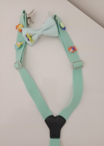 Çocuk Turkuaz Ayarlanabilir Askı ve Papyon - Görsel 9