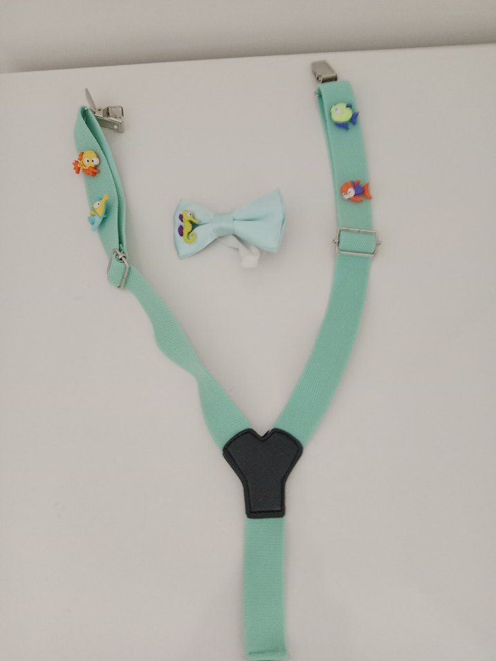 Çocuk Turkuaz Ayarlanabilir Askı ve Papyon - Görsel 3