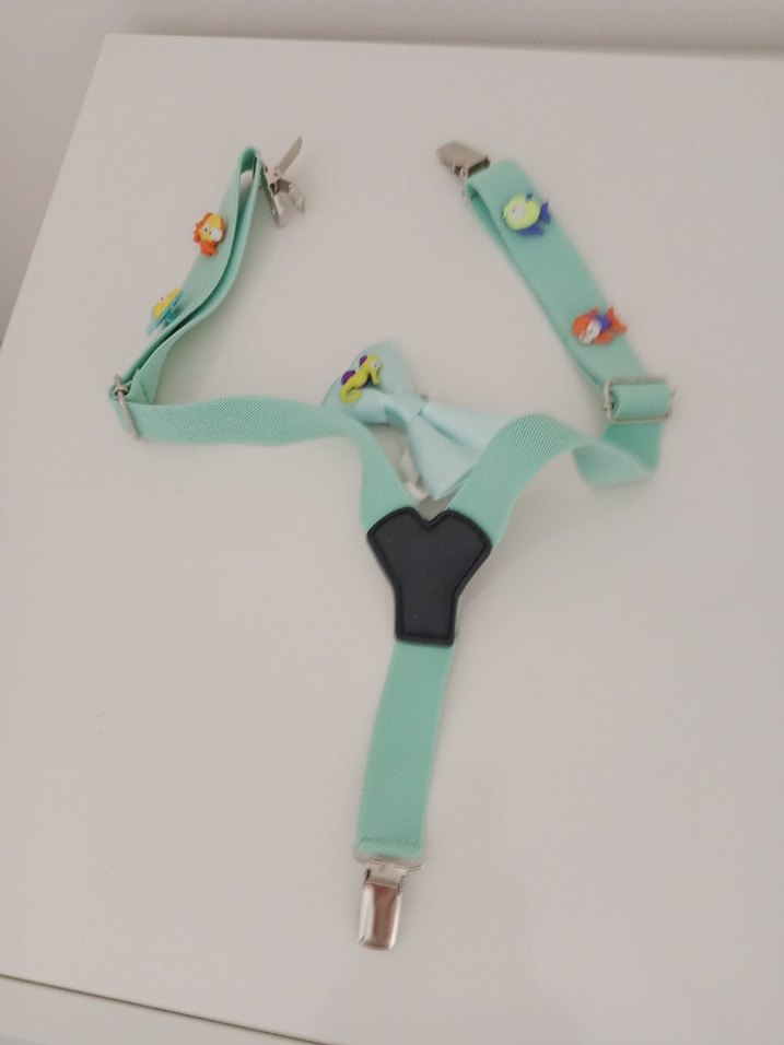 Çocuk Turkuaz Ayarlanabilir Askı ve Papyon - Görsel 5