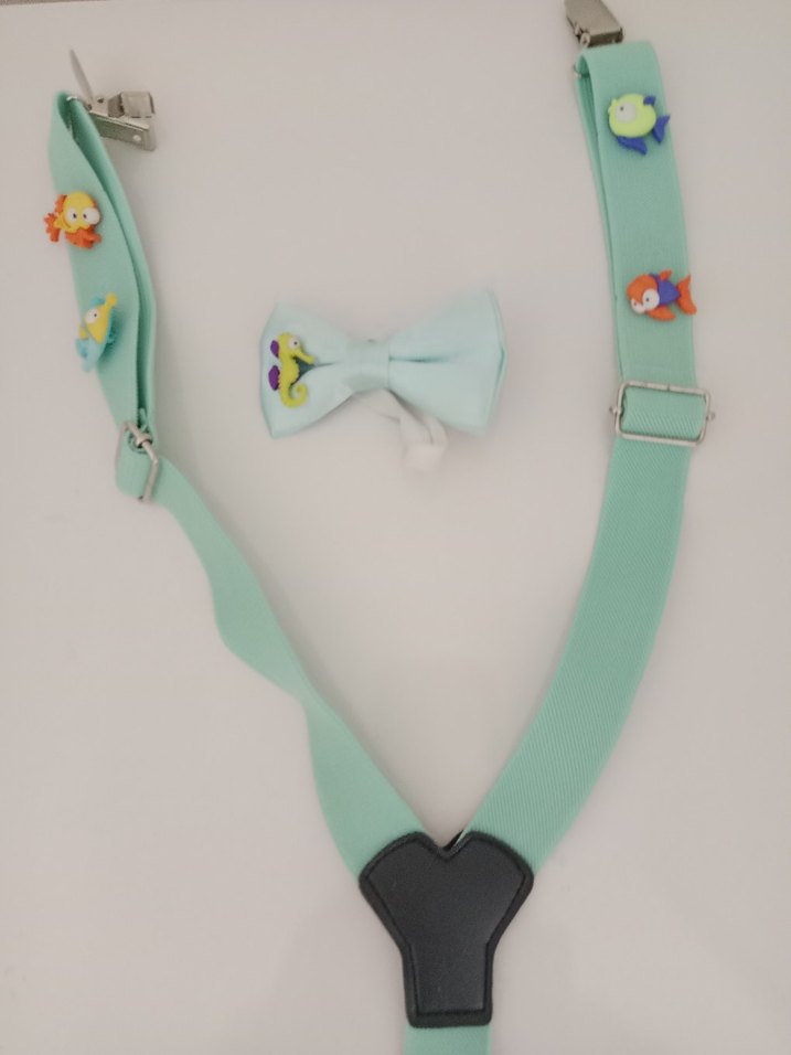 Çocuk Turkuaz Ayarlanabilir Askı ve Papyon - Görsel 4