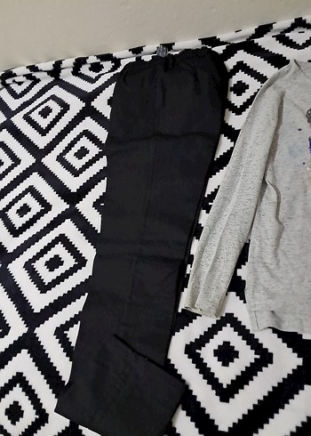 Kız Çocuk Gri Uzun Kollu Örme Tişört ve keten pantolon - Görsel 2