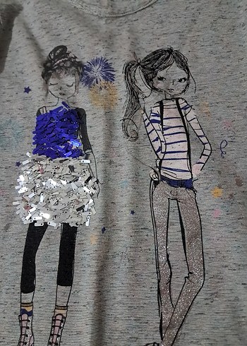 Kız Çocuk Gri Uzun Kollu Örme Tişört ve keten pantolon - Görsel 3