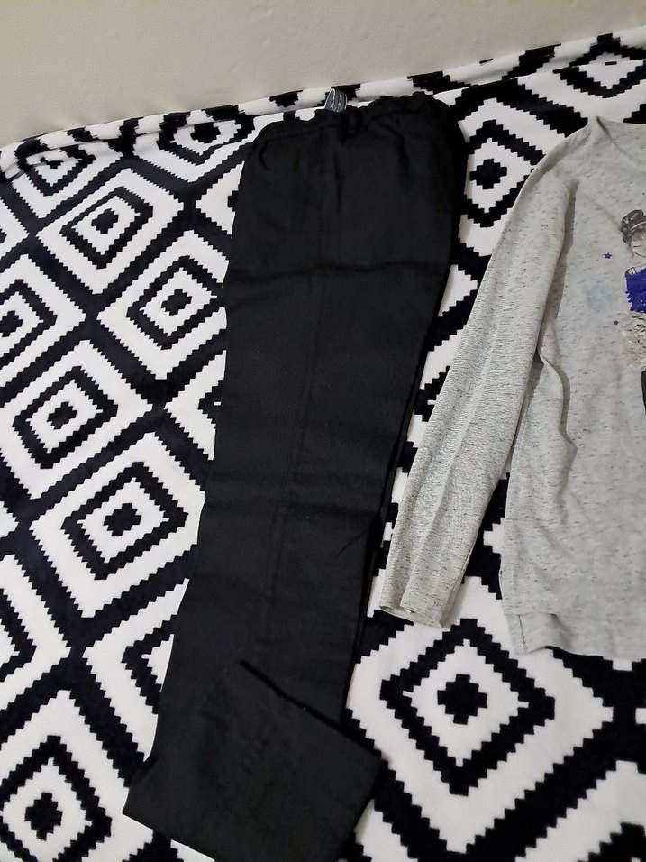 Kız Çocuk Gri Uzun Kollu Örme Tişört ve keten pantolon - Görsel 2