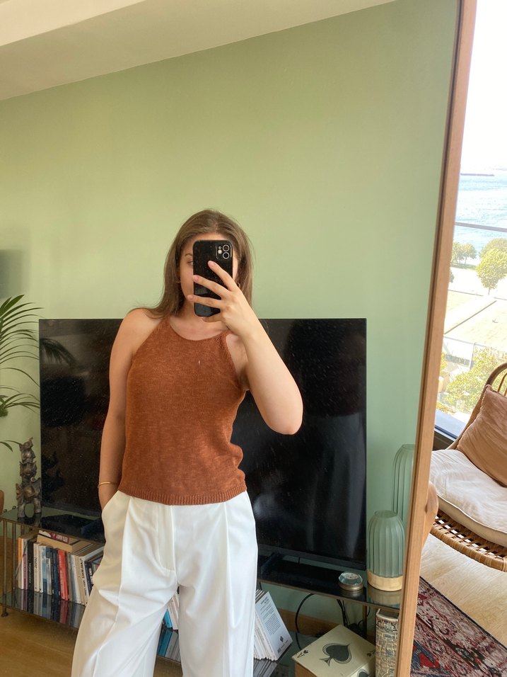 Kahverengi Triko Kolsuz Kadın Siblız - Görsel 5