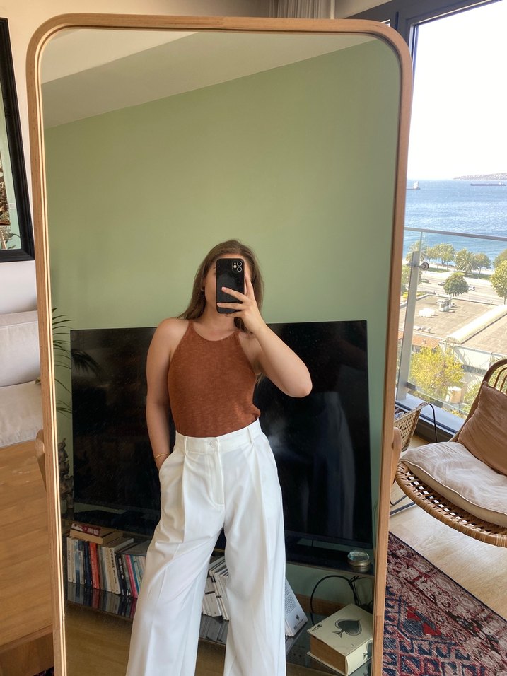 Kahverengi Triko Kolsuz Kadın Siblız - Görsel 2