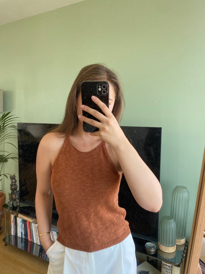 Kahverengi Triko Kolsuz Kadın Siblız - Görsel 4