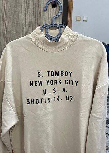 Bej Baskılı Kadın Sweatshirt