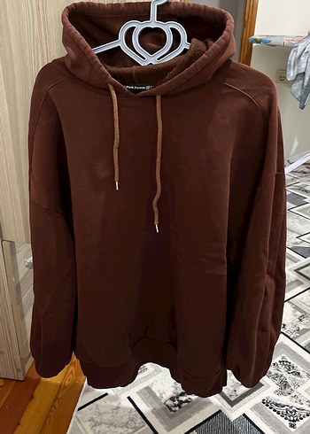 Kahverengi Kapüşonlu Salaş Sweatshirt