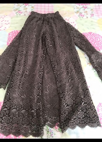 Dantel İşlemeli Uzun Kollu Kahverengi İkili takım - Görsel 2