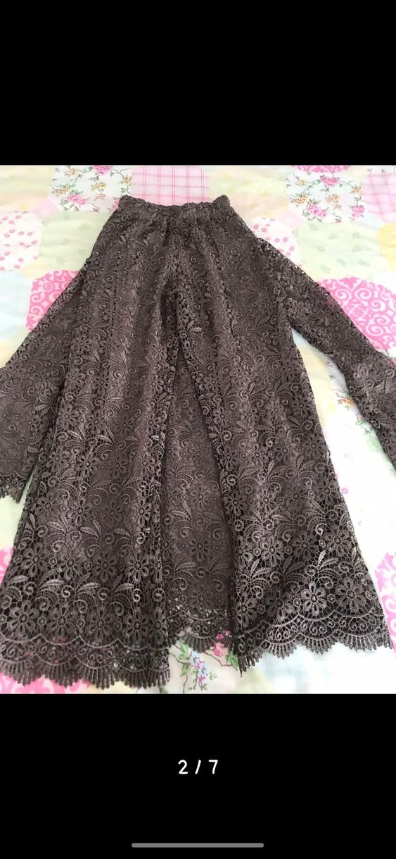 Dantel İşlemeli Uzun Kollu Kahverengi İkili takım - Görsel 2