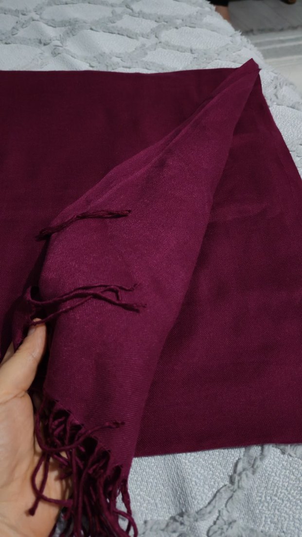 Bordo Kadın İpek Görünümlü Şal - Görsel 2
