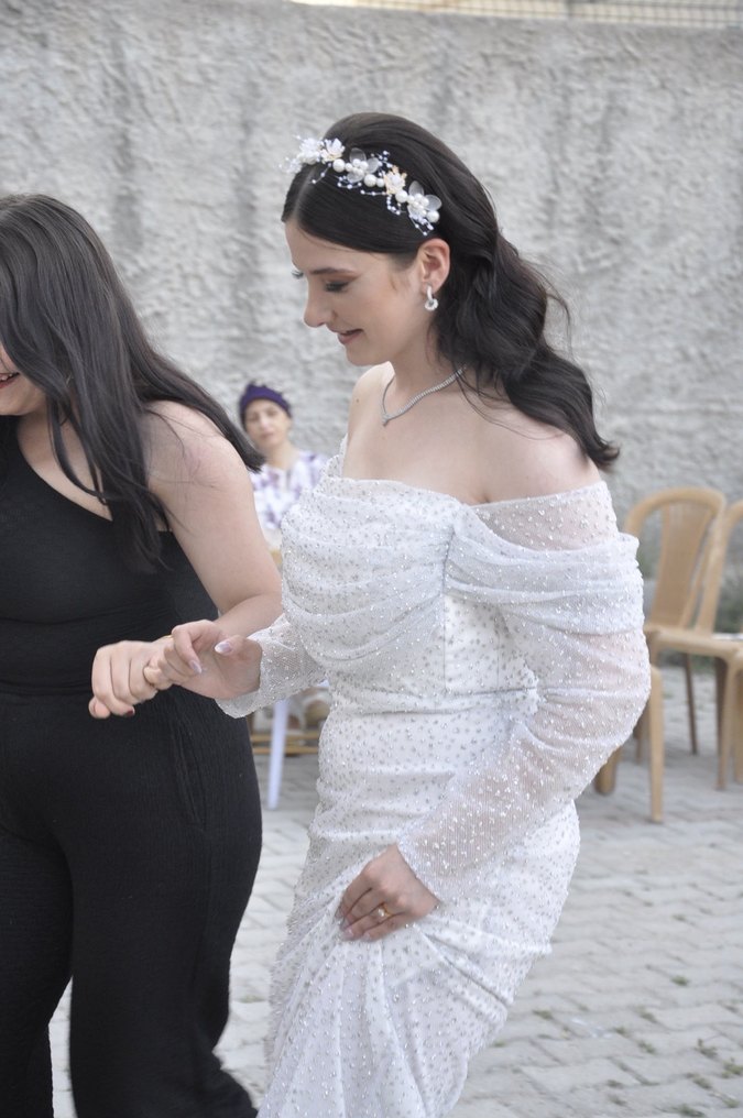 Beyaz Straplez Uzun A Kesim Gelinlik nişan elbisesi - Görsel 2