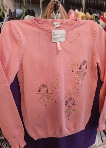 LC Waikiki Kız Çocuk Pembe Baskılı Triko Kazak