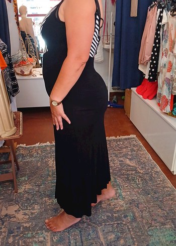 xl Beden Siyah Zebra Desenli Uzun Strappy Elbise
